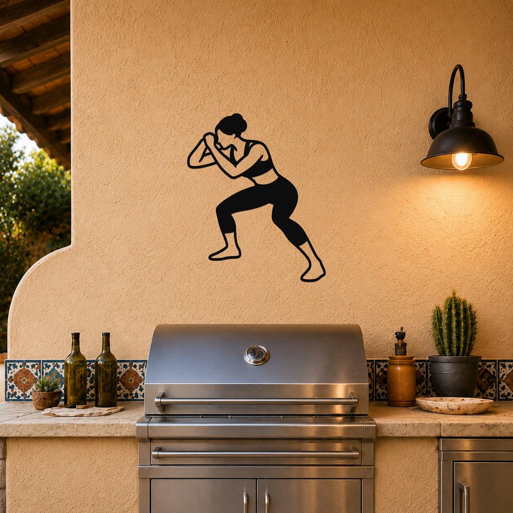 Female Wrestling Snap Down Motion waterproof steel metal wall art, mockup 3