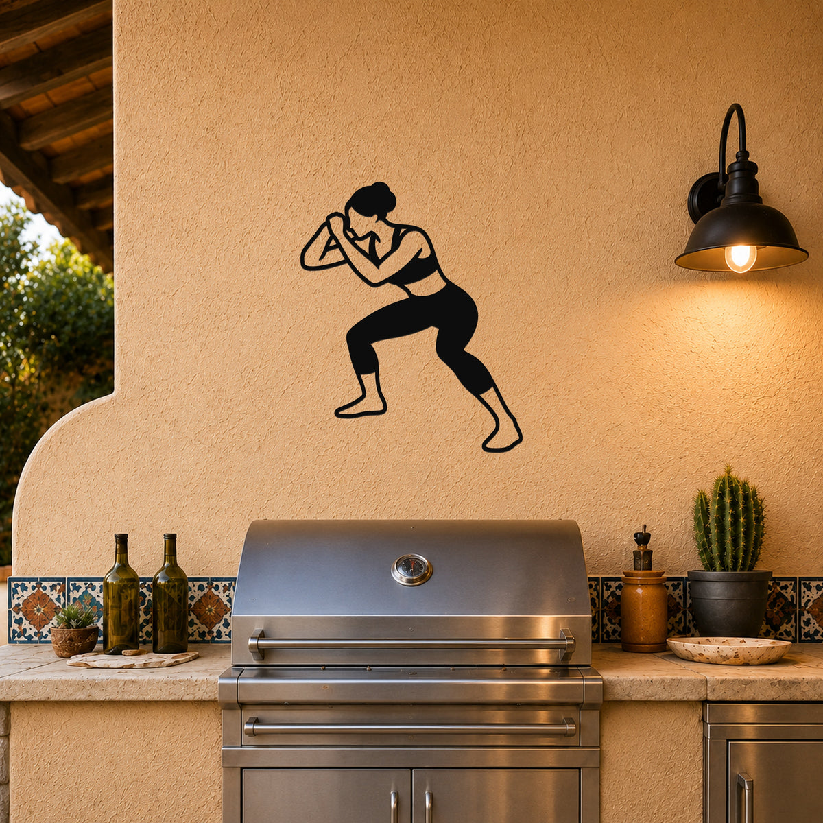 Female Wrestling Snap Down Motion waterproof steel metal wall art, mockup 3