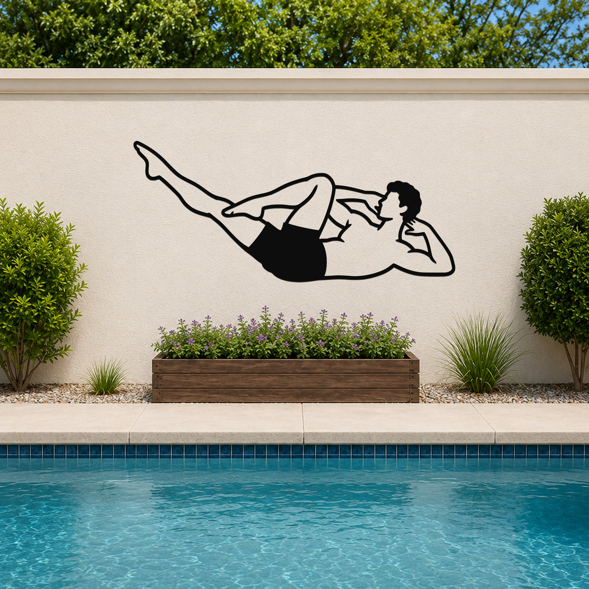Male Classical Pilates Criss Cross waterproof steel metal wall art, mockup 3