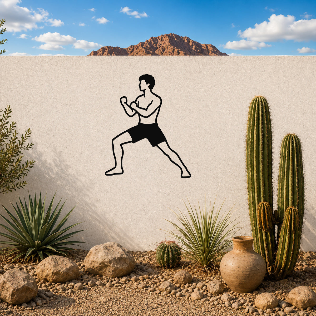 Male Karate Front Stance Hold waterproof steel metal wall art, mockup 3