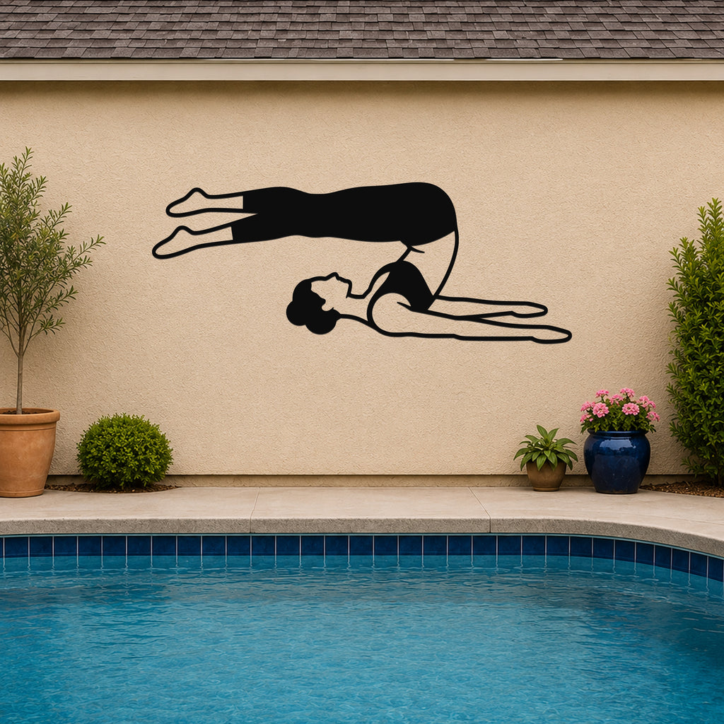 Female Classical Pilates Roll Over waterproof steel metal wall art, mockup 3