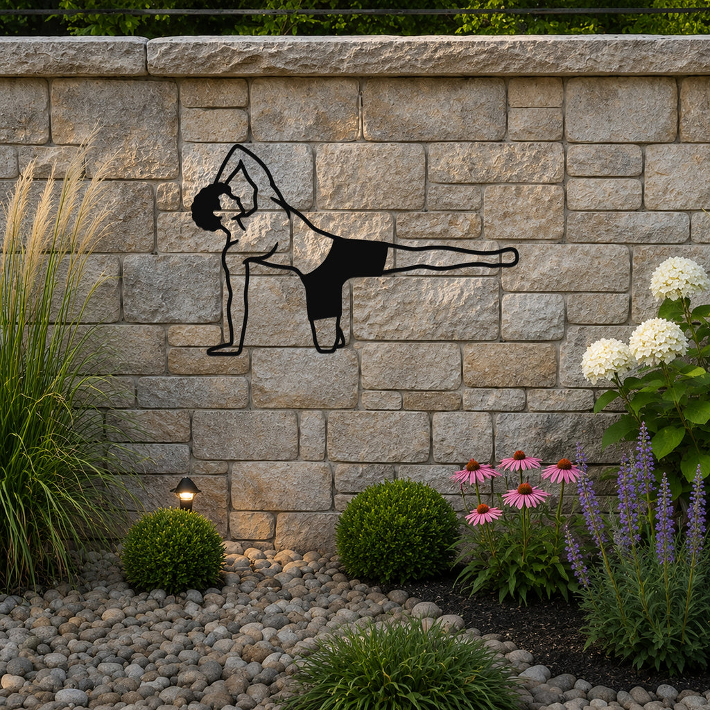 Male Classical Pilates Side Kick Kneeling waterproof steel metal wall art, mockup 3