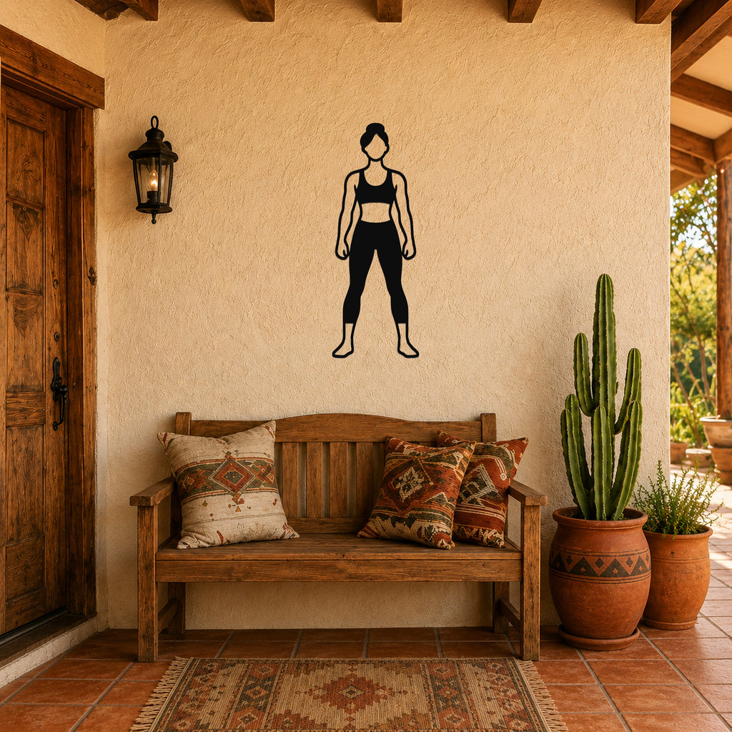 Female Karate Ready Stance Hold waterproof steel metal wall art, mockup 3