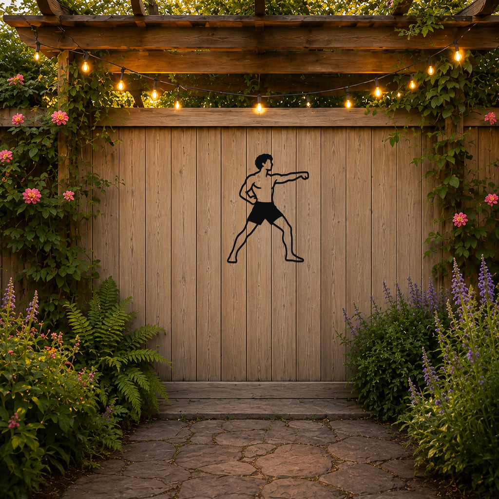 Male Karate Double Punch waterproof steel metal wall art, mockup 3