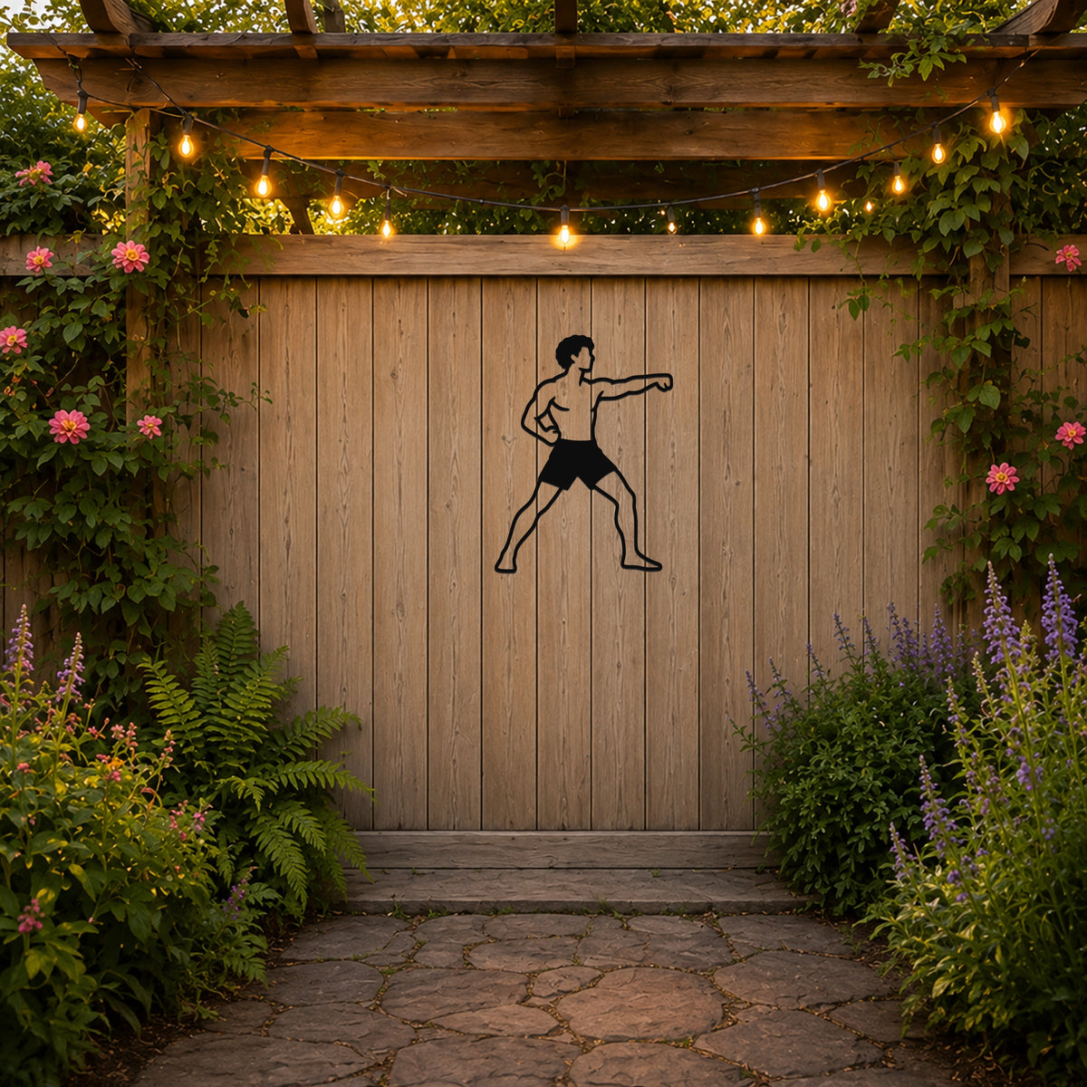 Male Karate Double Punch waterproof steel metal wall art, mockup 3