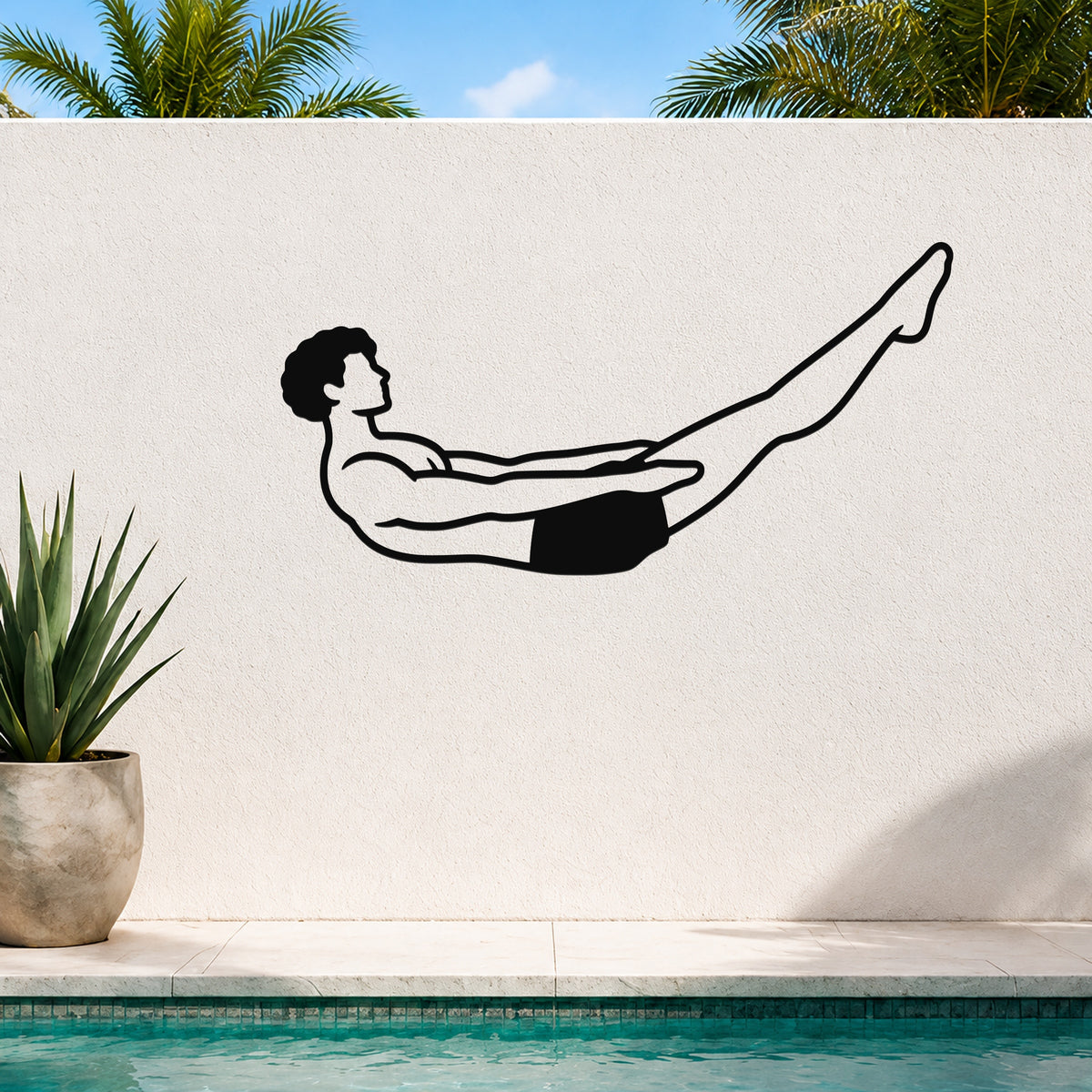 Male Classical Pilates Hundred waterproof steel metal wall art, mockup 3