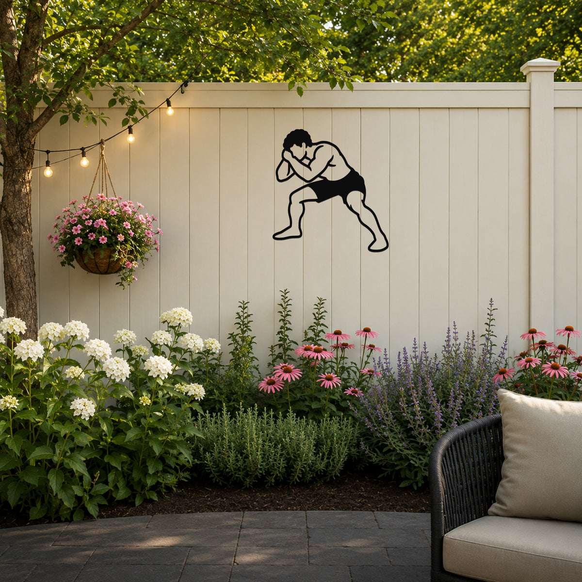 Male Wrestling Front Headlock Hold waterproof steel metal wall art, mockup 3
