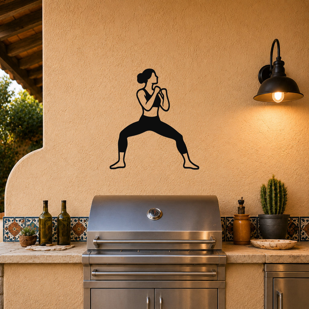 Female Karate Horse Stance Guard waterproof steel metal wall art, mockup 3