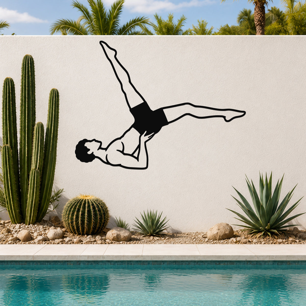 Male Classical Pilates Bicycle waterproof steel metal wall art, mockup 3