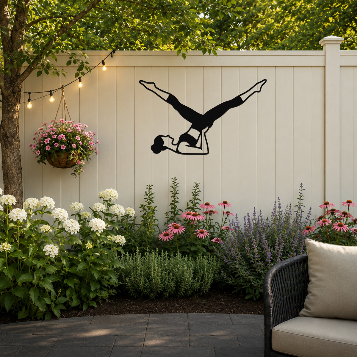 Female Classical Pilates Scissors waterproof steel metal wall art, mockup 3