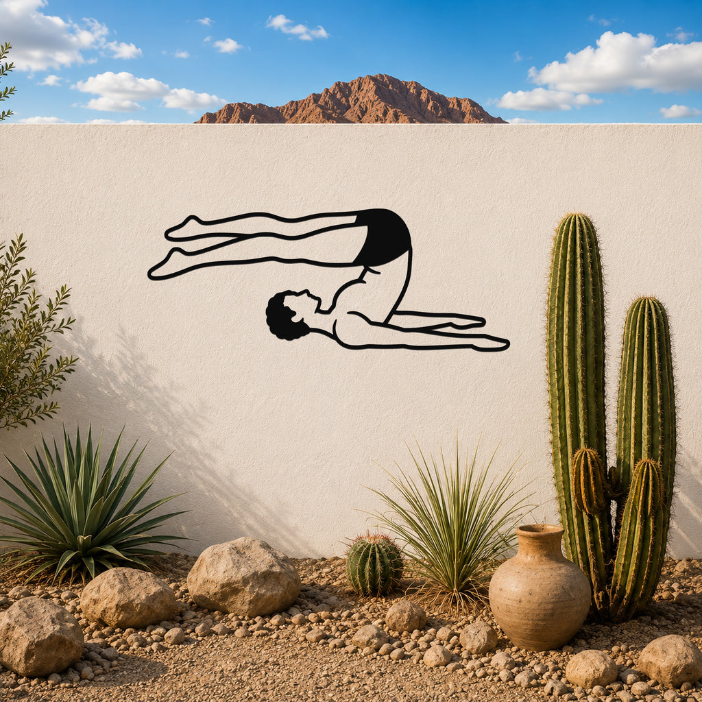 Male Classical Pilates Roll Over waterproof steel metal wall art, mockup 3