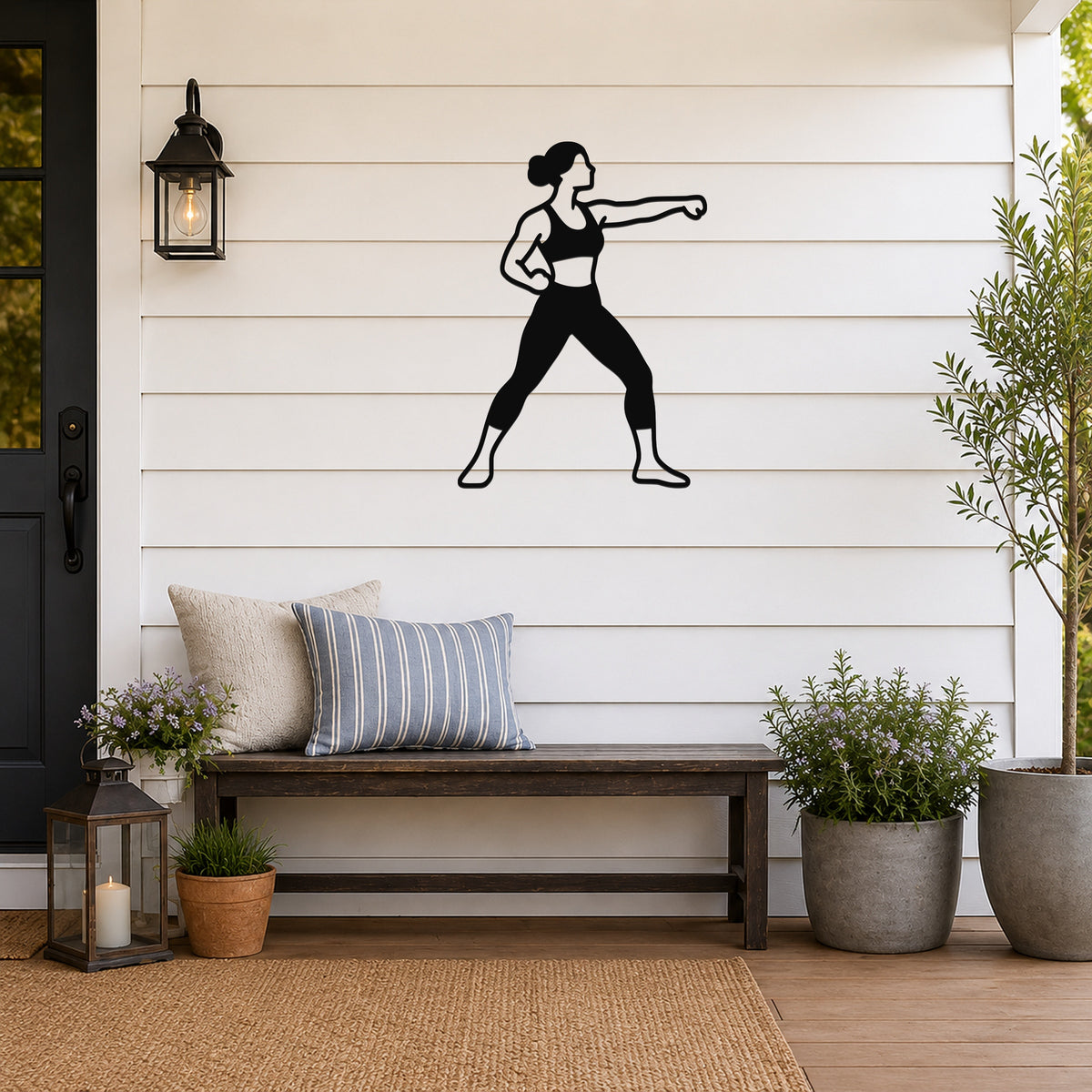 Female Karate Double Punch waterproof steel metal wall art, mockup 3