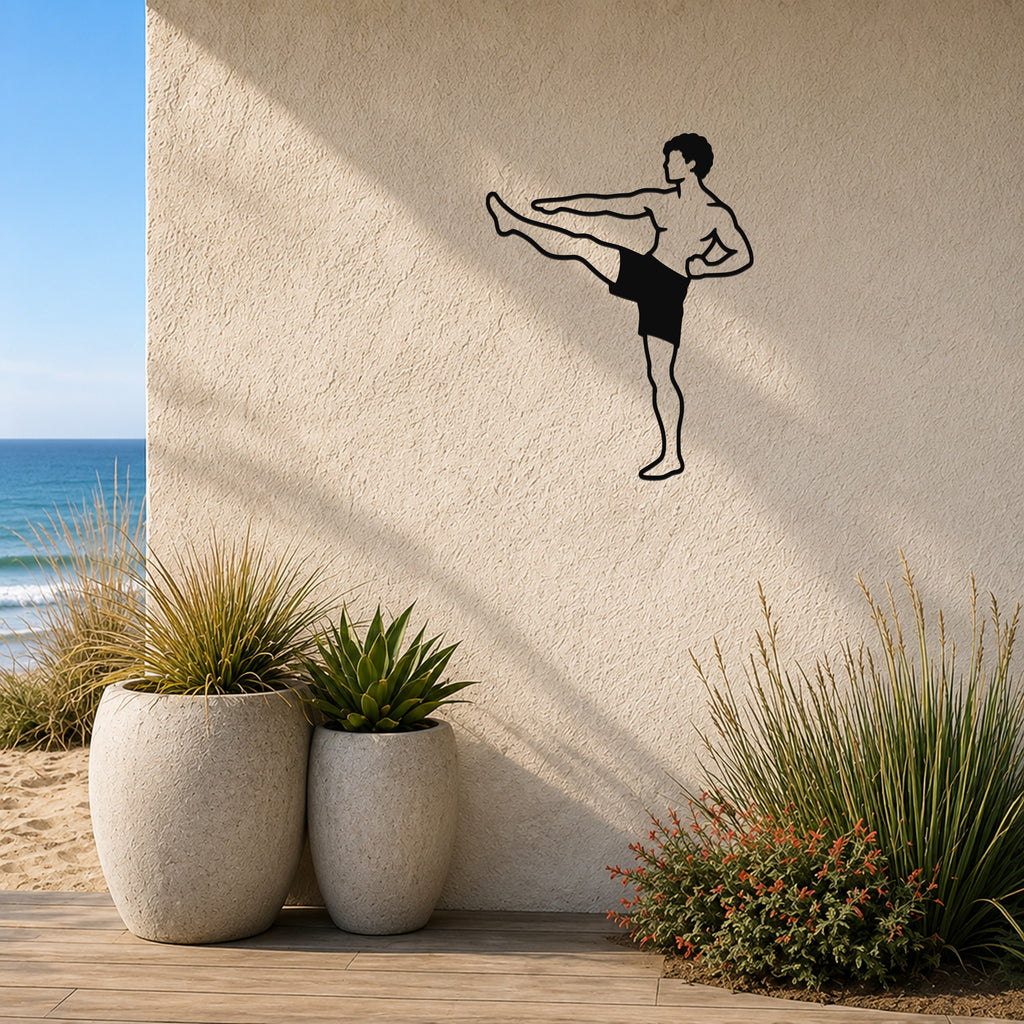 Male Karate Front Kick waterproof steel metal wall art, mockup 3