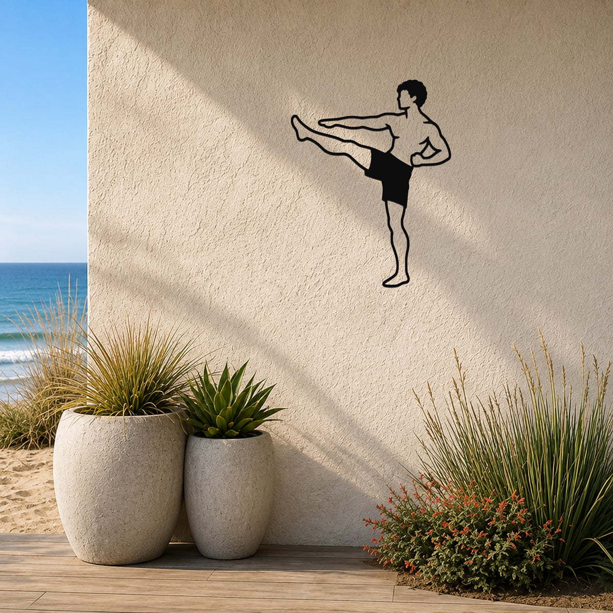 Male Karate Front Kick waterproof steel metal wall art, mockup 3
