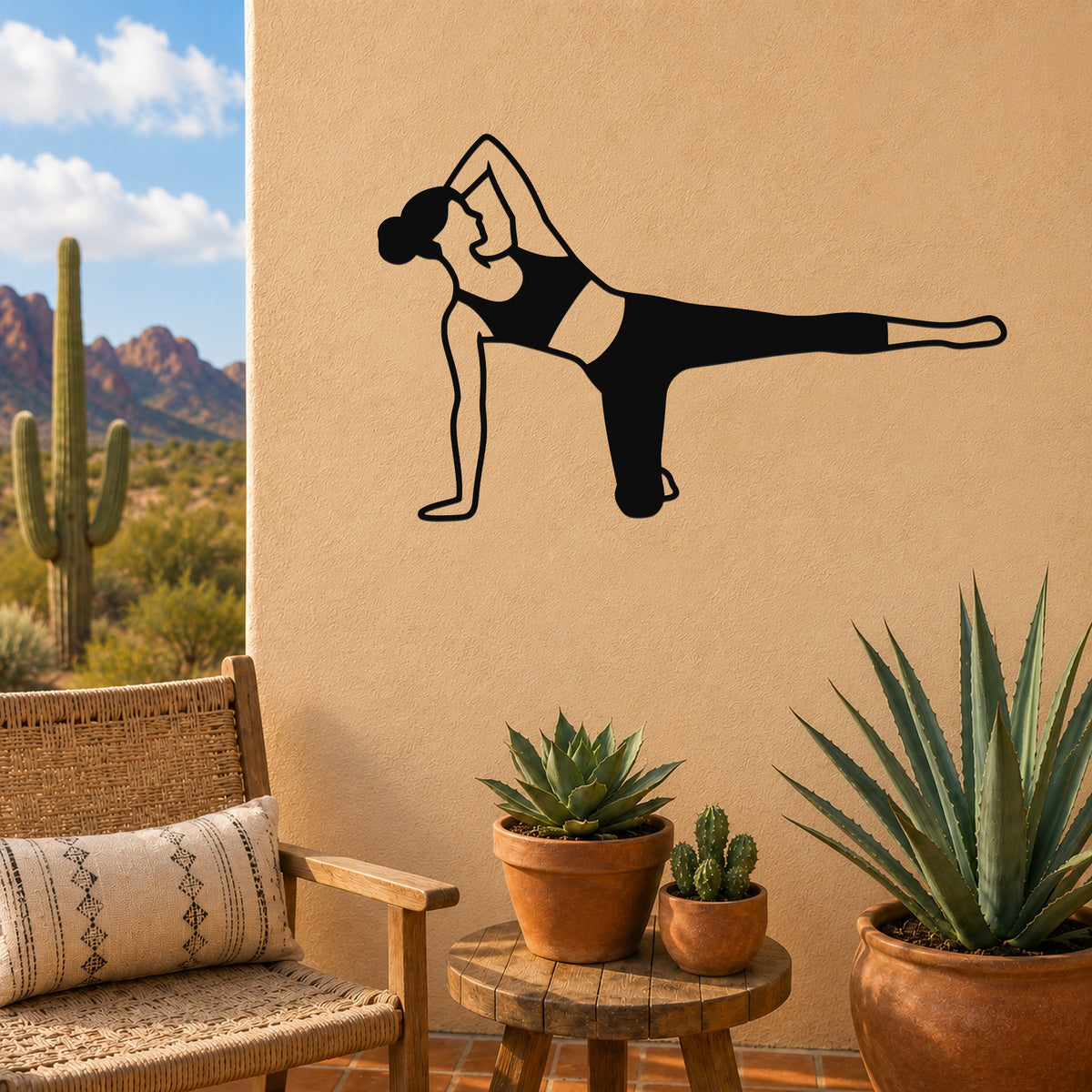 Female Classical Pilates Side Kick Kneeling waterproof steel metal wall art, mockup 3