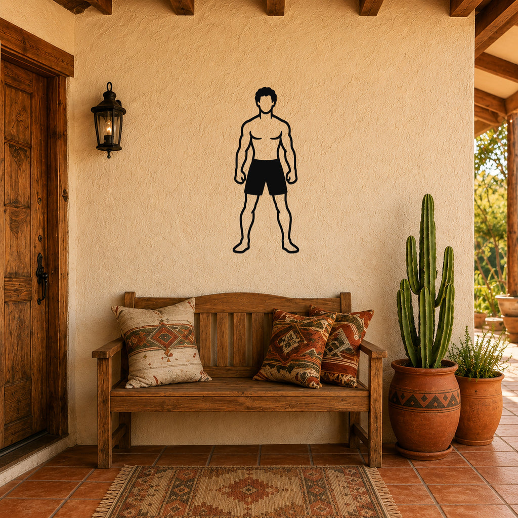 Male Karate Ready Stance Hold waterproof steel metal wall art, mockup 3