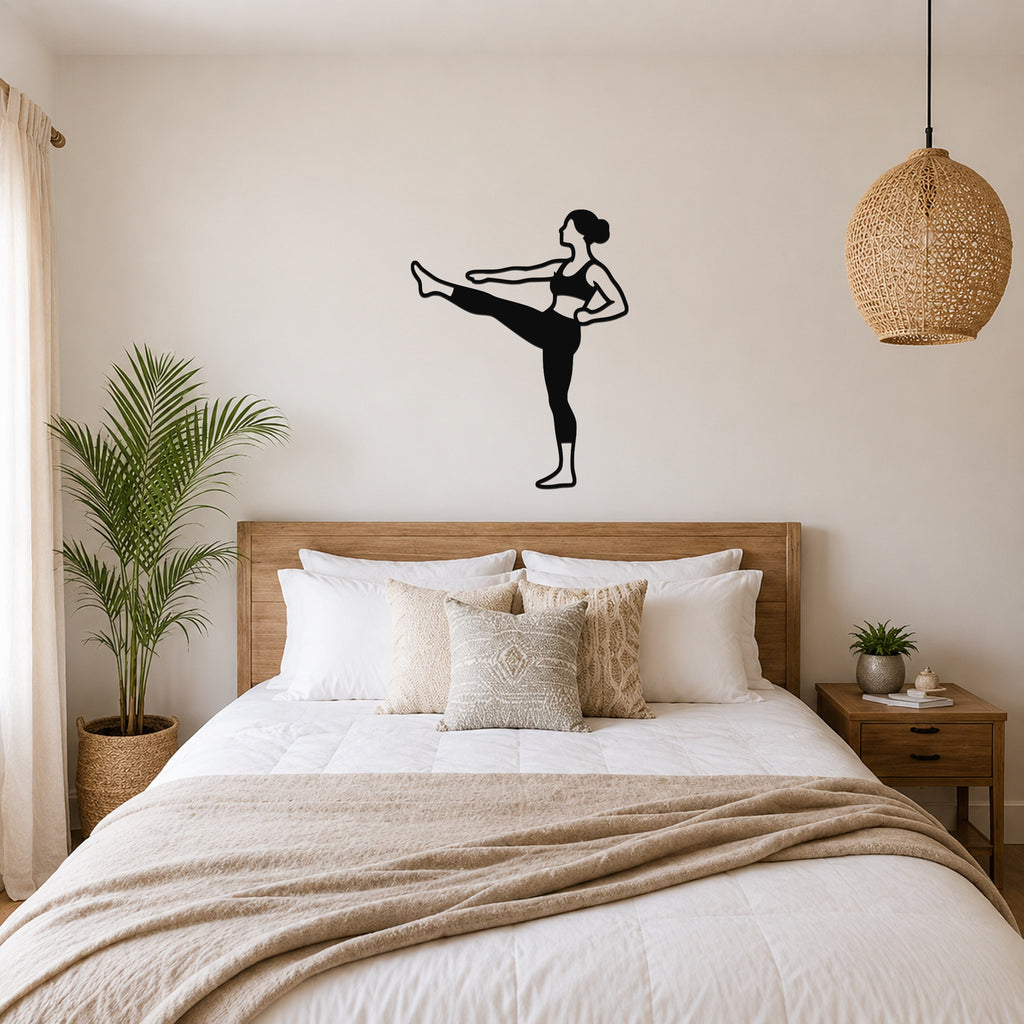 Female Karate Front Kick waterproof steel metal wall art, mockup 4