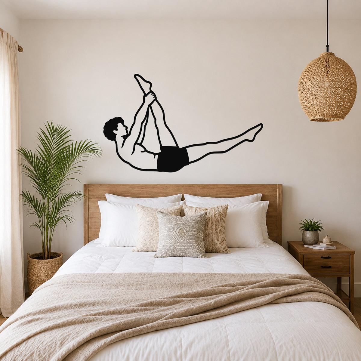 Male Classical Pilates Single Straight Leg waterproof steel metal wall art, mockup 4