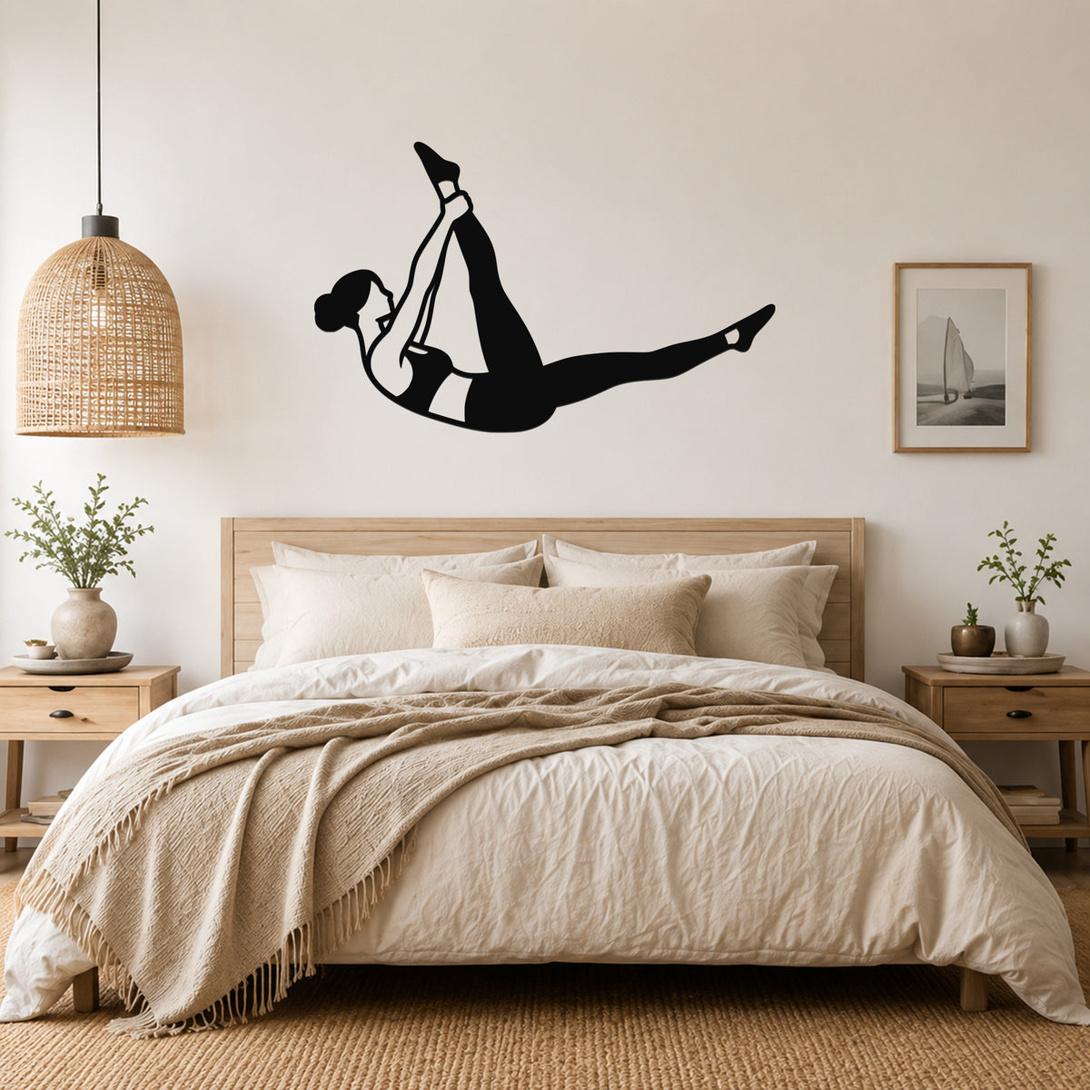 Female Classical Pilates Single Straight Leg waterproof steel metal wall art, mockup 4