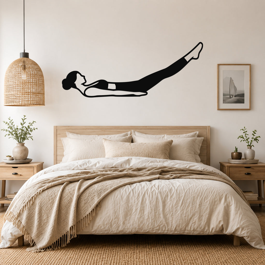 Female Classical Pilates Hundred waterproof steel metal wall art, mockup 4