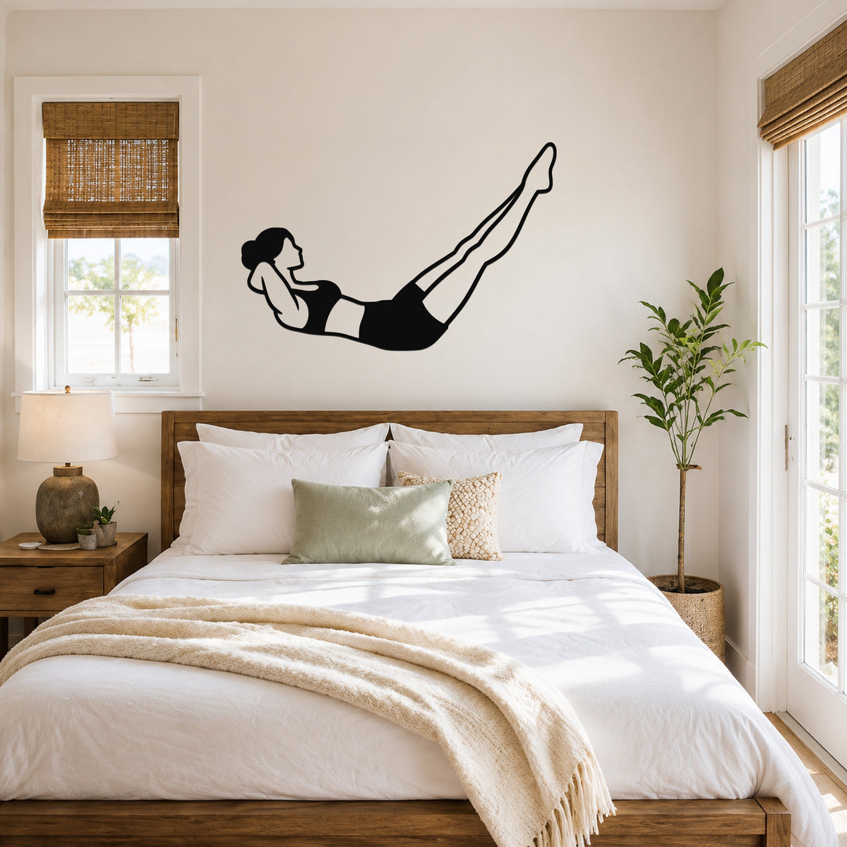 Female Classical Pilates Double Straight Leg waterproof steel metal wall art, mockup 4