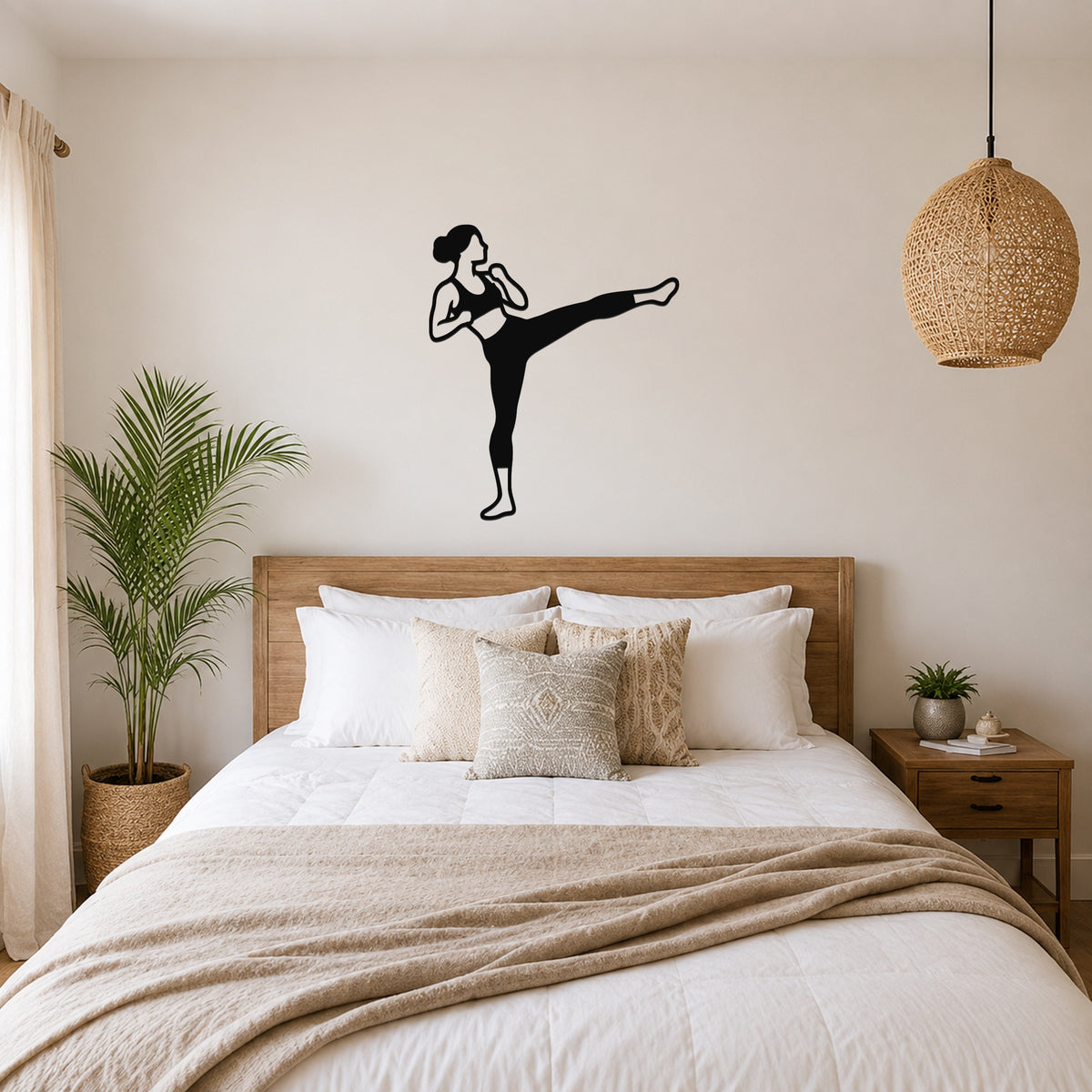 Female Karate Roundhouse Kick waterproof steel metal wall art, mockup 4