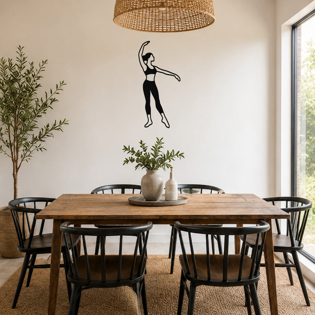 Female Ballet Effacé devant waterproof steel metal wall art, mockup 4