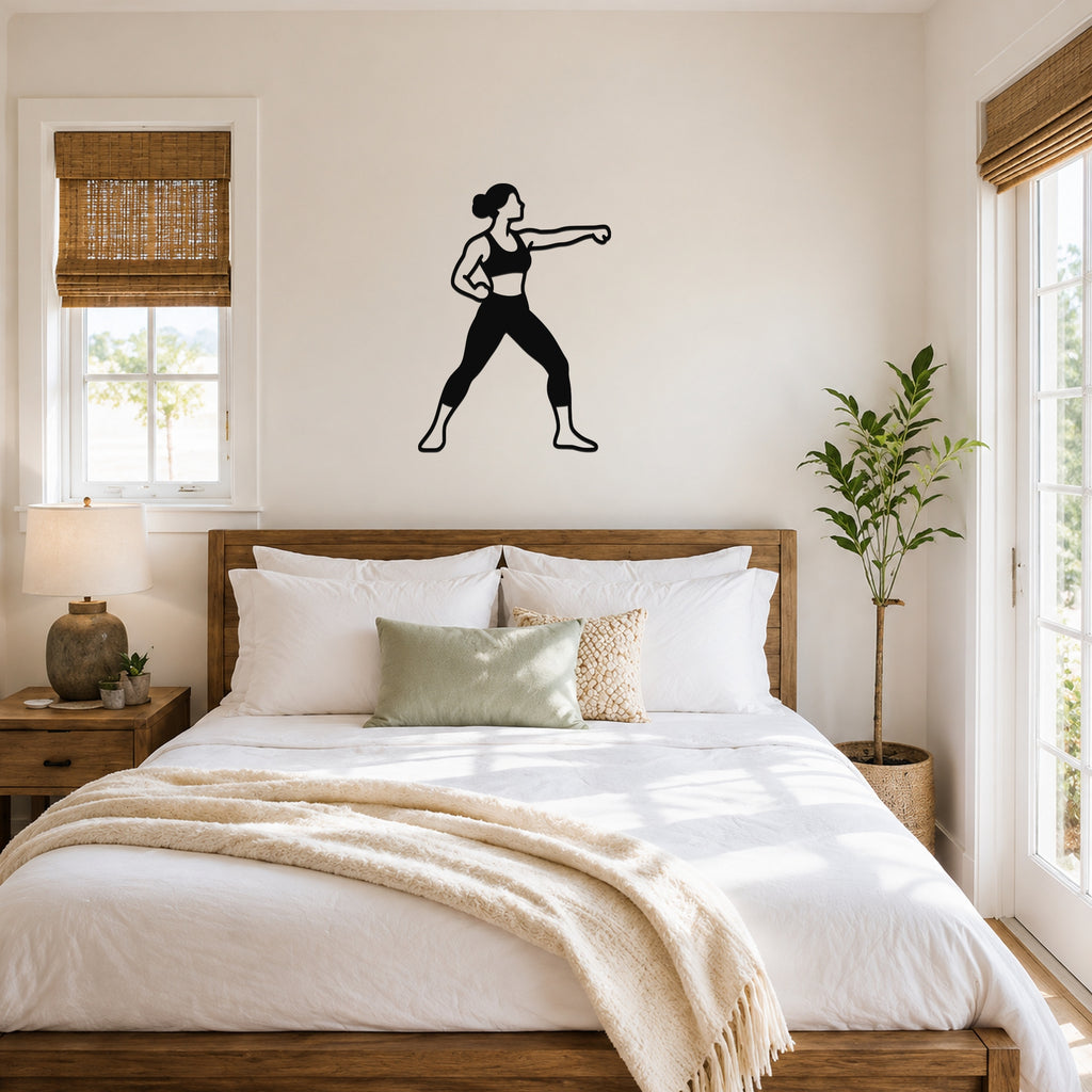 Female Karate Double Punch waterproof steel metal wall art, mockup 4