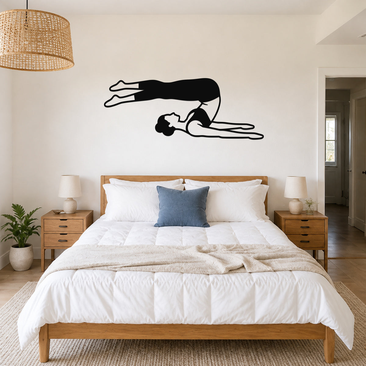Female Classical Pilates Roll Over waterproof steel metal wall art, mockup 4
