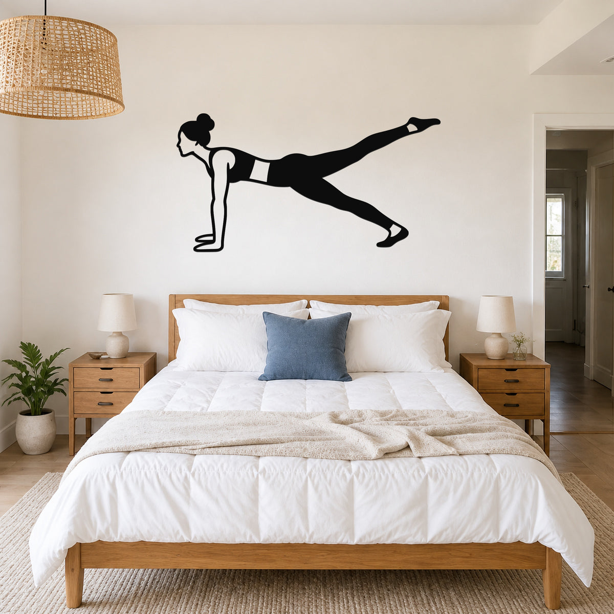 Female Classical Pilates Leg Pull Front waterproof steel metal wall art, mockup 4