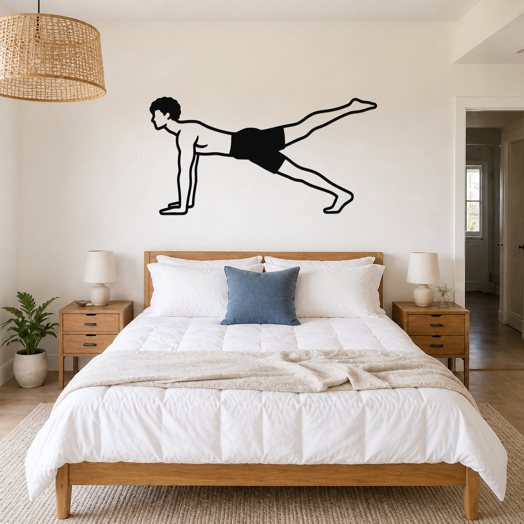 Male Classical Pilates Leg Pull Front waterproof steel metal wall art, mockup 4