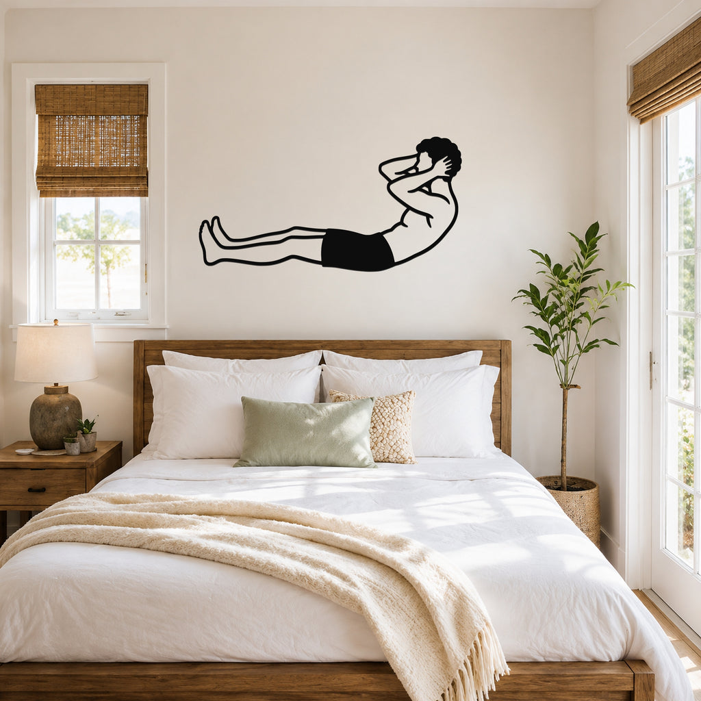 Male Classical Pilates Neck Pull waterproof steel metal wall art, mockup 4
