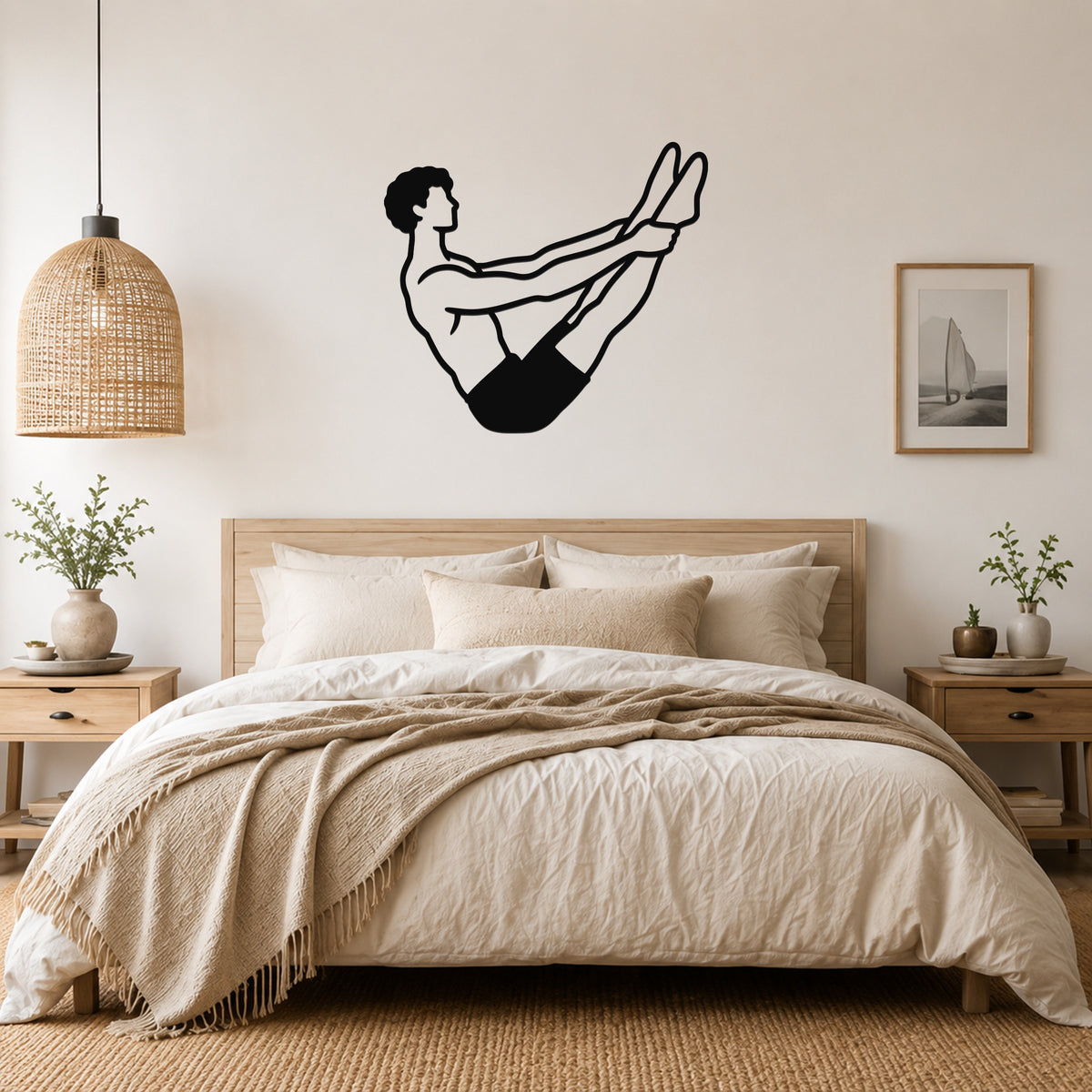 Male Classical Pilates Open Leg Rocker waterproof steel metal wall art, mockup 4