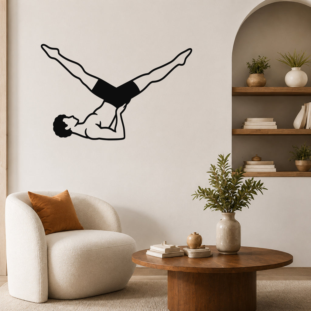 Male Classical Pilates Scissors waterproof steel metal wall art, mockup 4