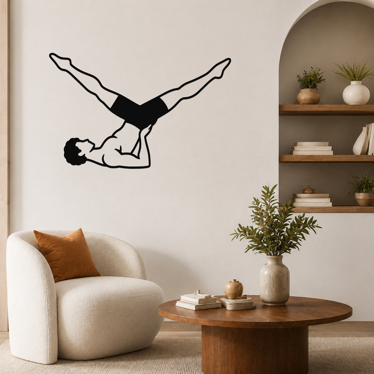 Male Classical Pilates Scissors waterproof steel metal wall art, mockup 4