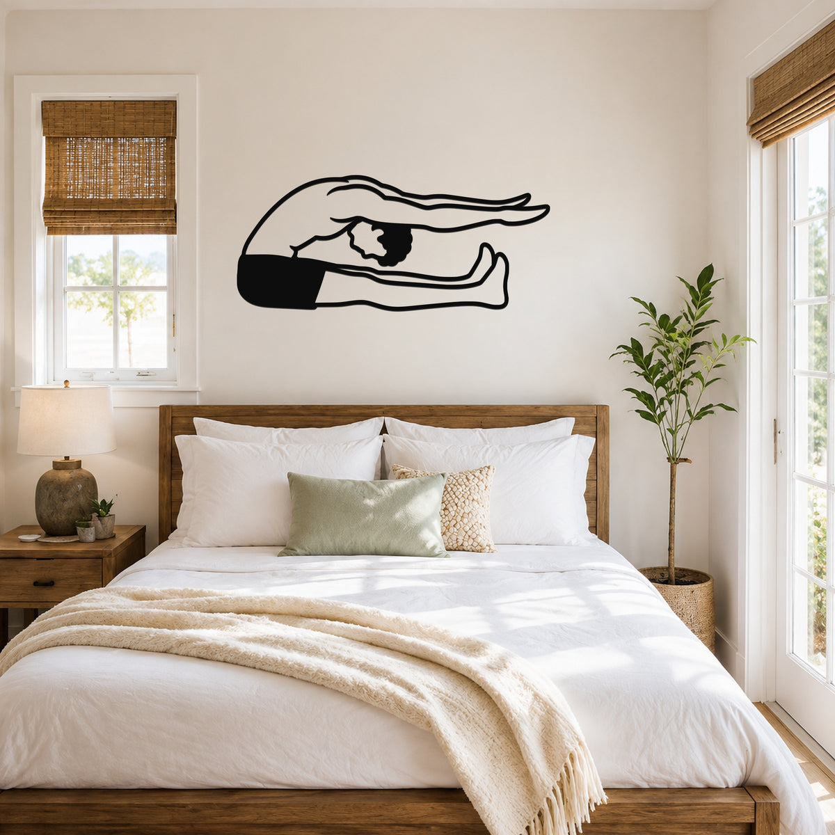 Male Classical Pilates Spine Stretch waterproof steel metal wall art, mockup 4