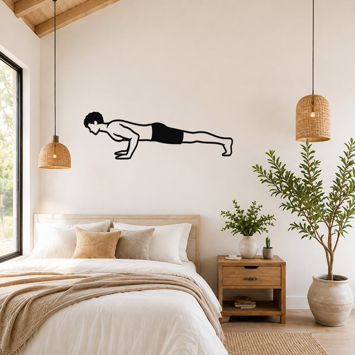 Male Classical Pilates Push Up waterproof steel metal wall art, mockup 4