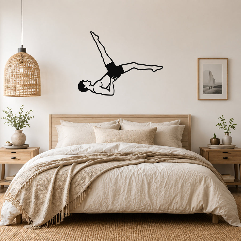 Male Classical Pilates Bicycle waterproof steel metal wall art, mockup 4