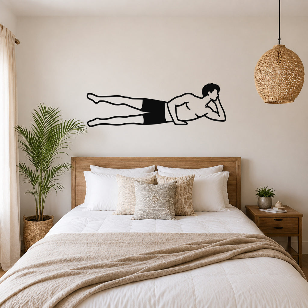Male Classical Pilates Side Kick waterproof steel metal wall art, mockup 4
