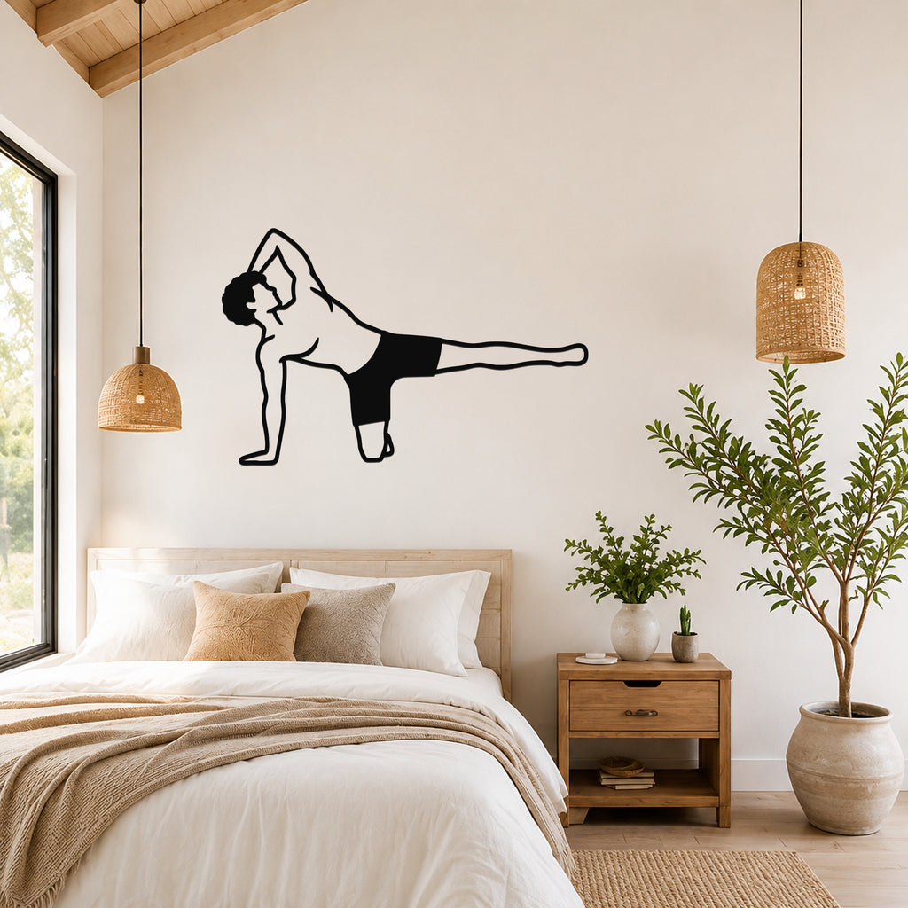 Male Classical Pilates Side Kick Kneeling waterproof steel metal wall art, mockup 4