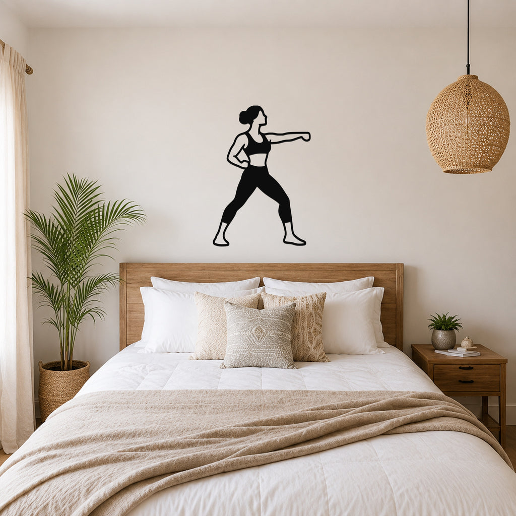 Female Karate Front Punch waterproof steel metal wall art, mockup 4