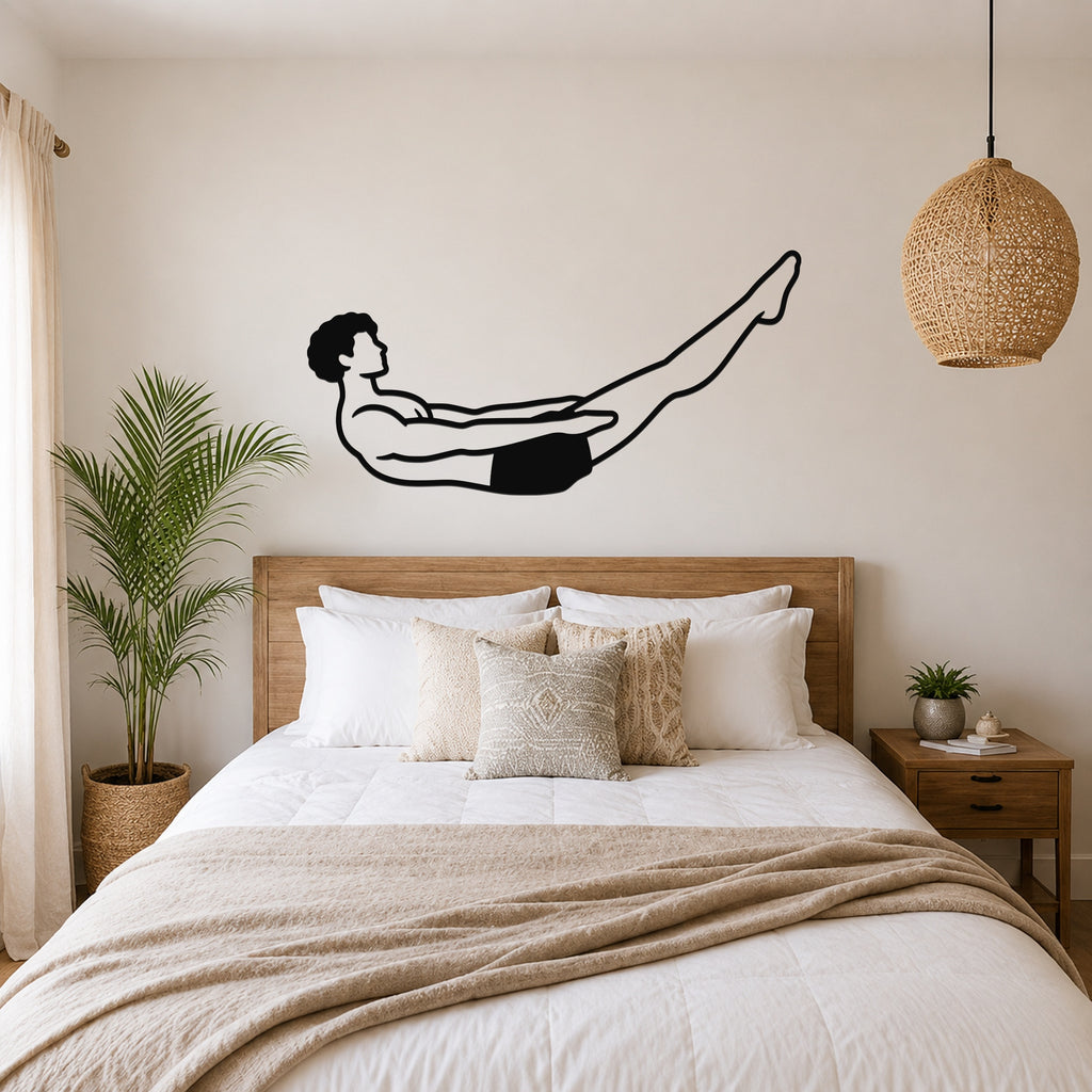 Male Classical Pilates Hundred waterproof steel metal wall art, mockup 4