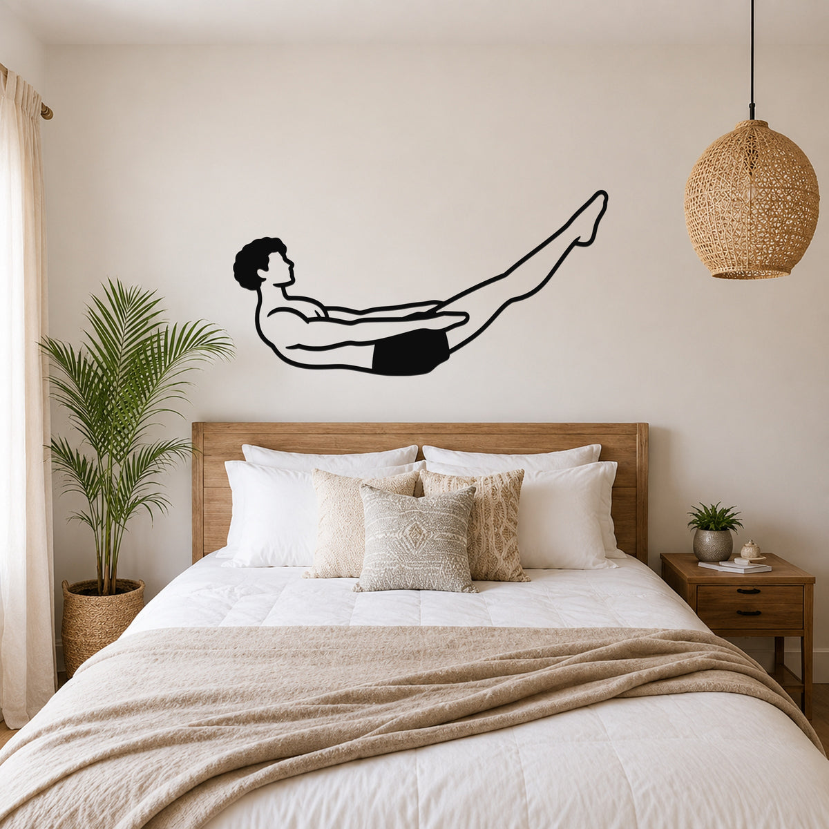Male Classical Pilates Hundred waterproof steel metal wall art, mockup 4