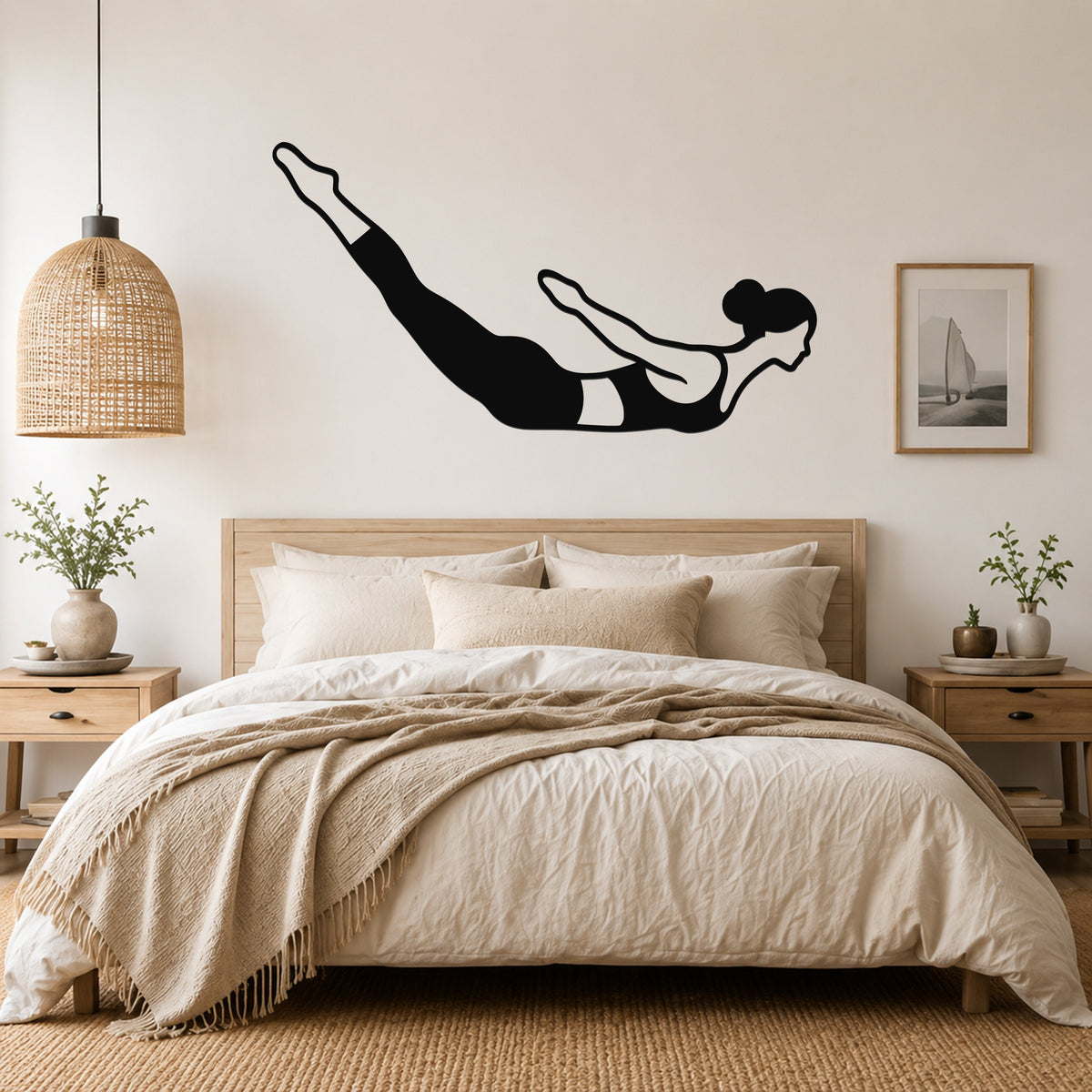 Female Classical Pilates Swan Dive waterproof steel metal wall art, mockup 4