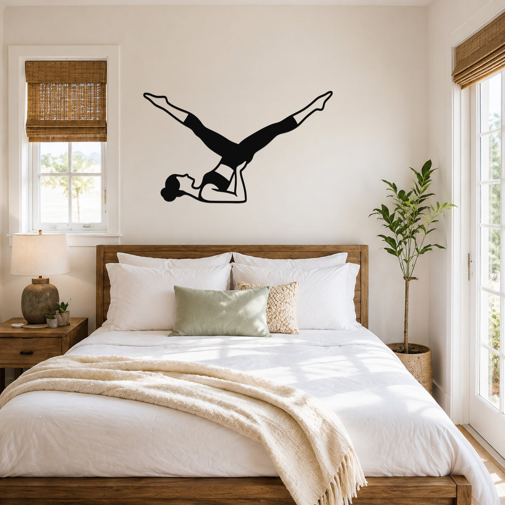 Female Classical Pilates Scissors waterproof steel metal wall art, mockup 4