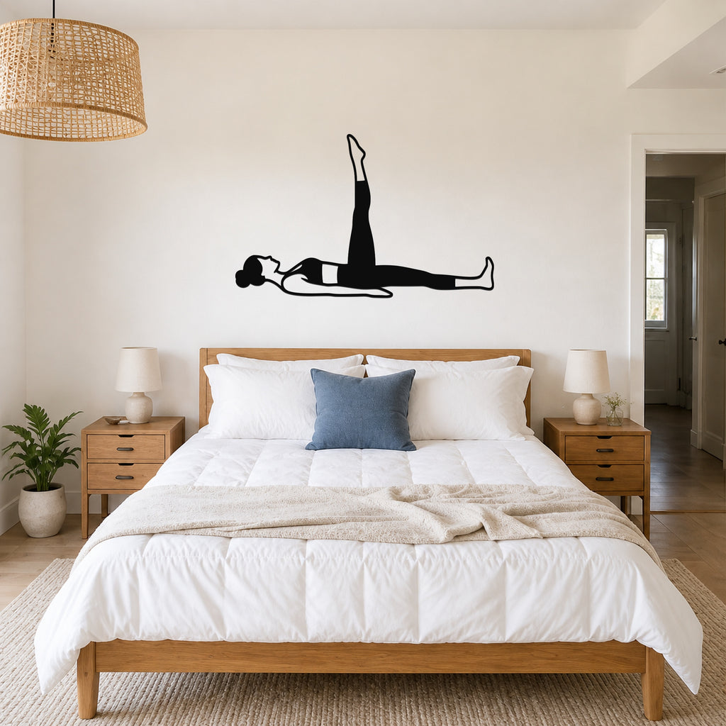 Female Classical Pilates One Leg Circle waterproof steel metal wall art, mockup 4