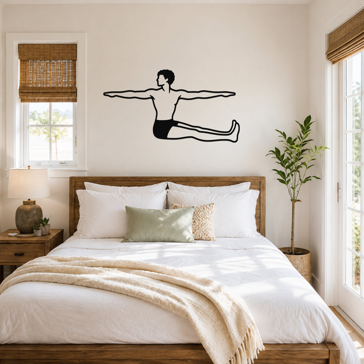 Male Classical Pilates Spine Twist waterproof steel metal wall art, mockup 4