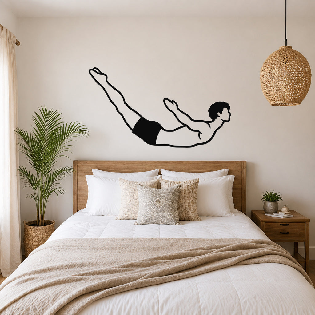 Male Classical Pilates Swan Dive waterproof steel metal wall art, mockup 4