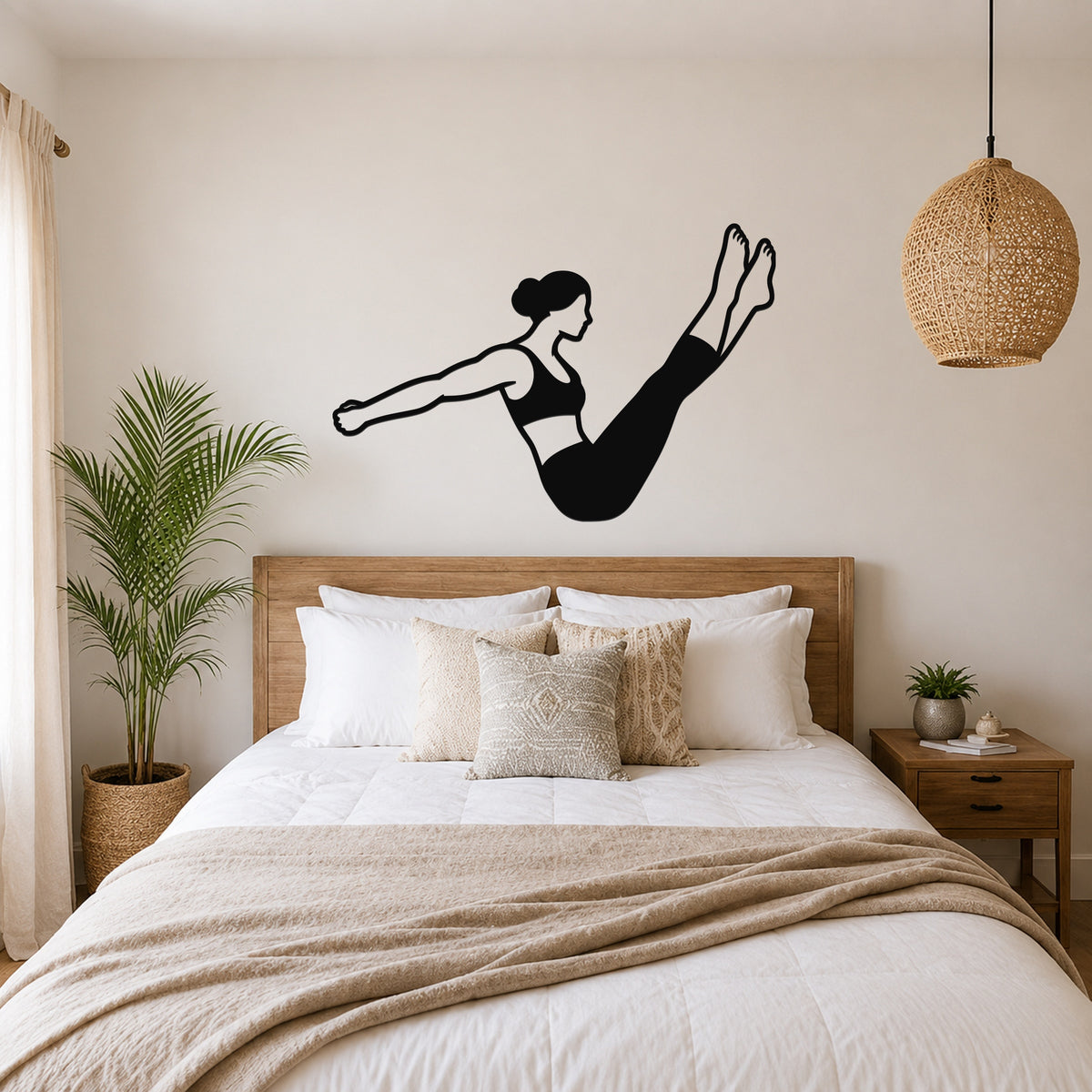 Female Classical Pilates Boomerang waterproof steel metal wall art, mockup 4