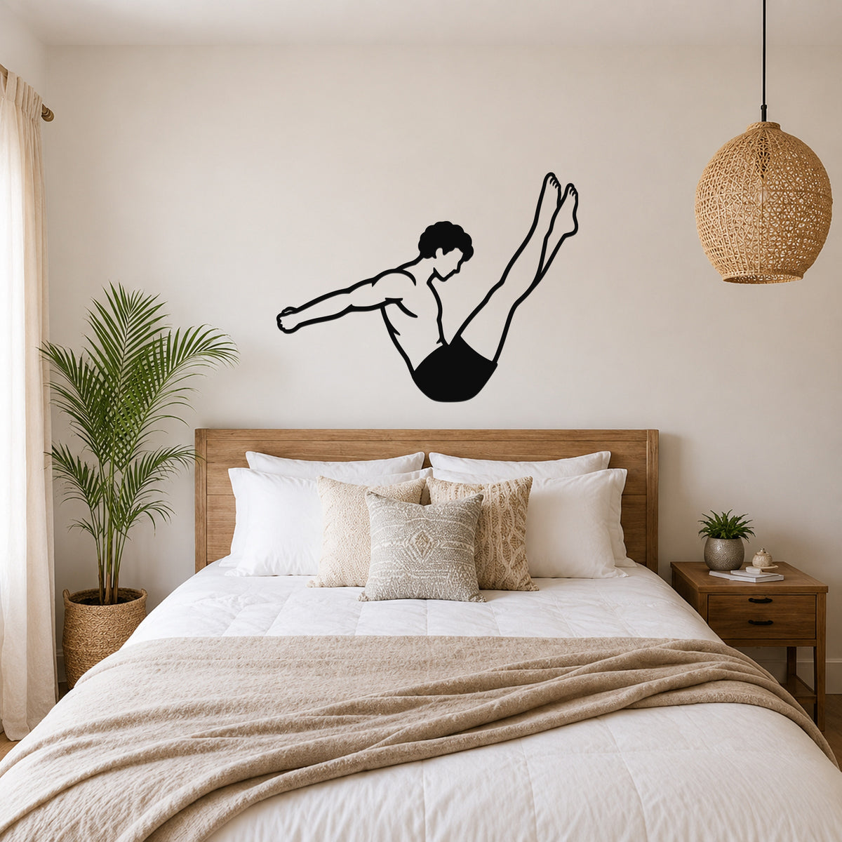 Male Classical Pilates Boomerang waterproof steel metal wall art, mockup 4